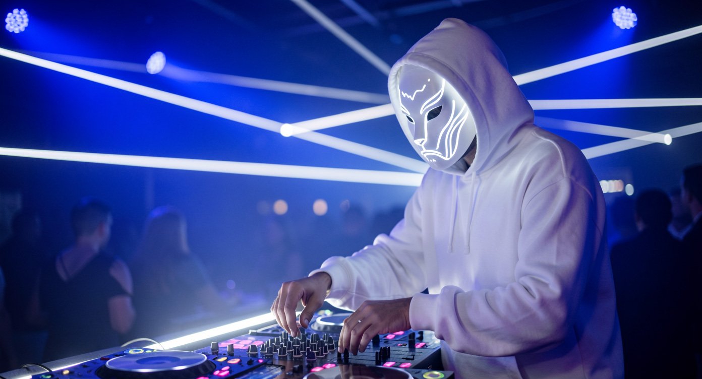 DJPVMA masked in neon – Future Rave intensity